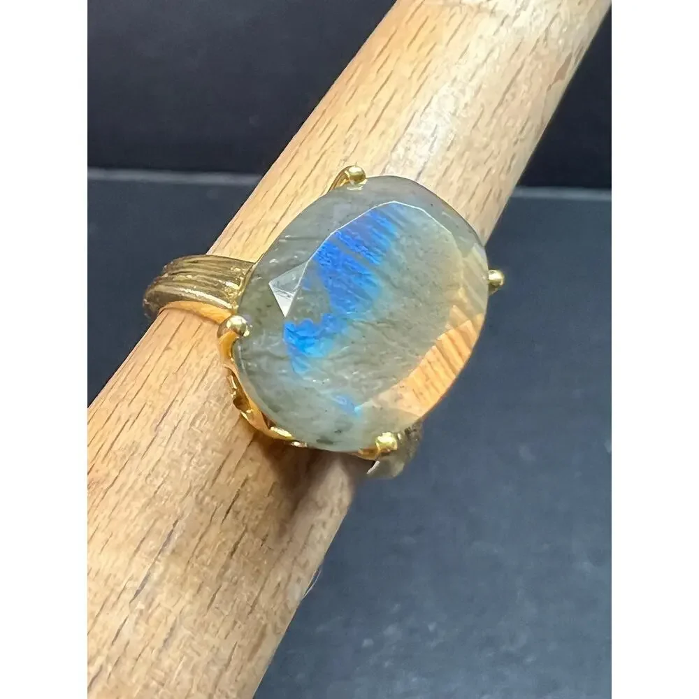 NWT Labradorite Gold Over 925 Sterling Ring Size 7